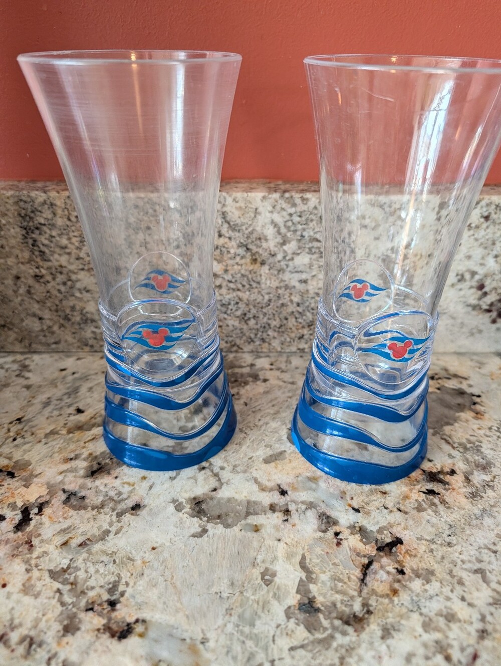 Set Of 2 Disney Cruise Line Souvenir Plastic Drink Glasses Tumbler Mickey Mouse